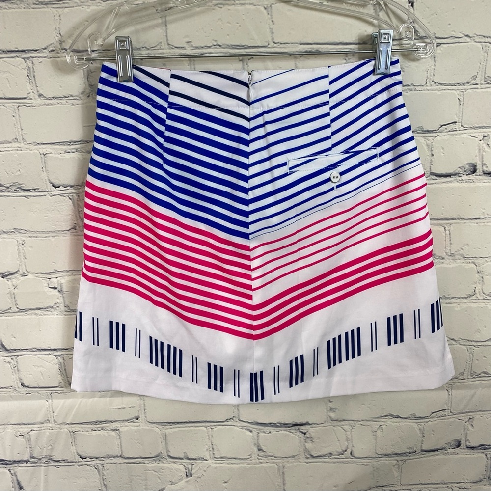 NWOT Lady Hagen Striped Mini Golf Skort Skirt Hot Pink Blue Black White 0 - Picture 2 of 4